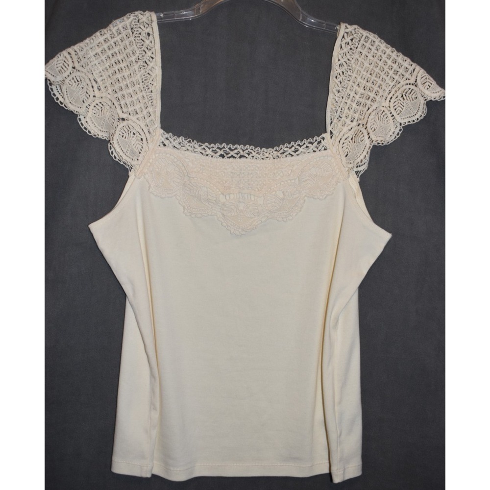 Ralph Lauren LRL Women Large Top Cream Cap Sleeve‎ Lace Romantic Elegant - Picture 2 of 10